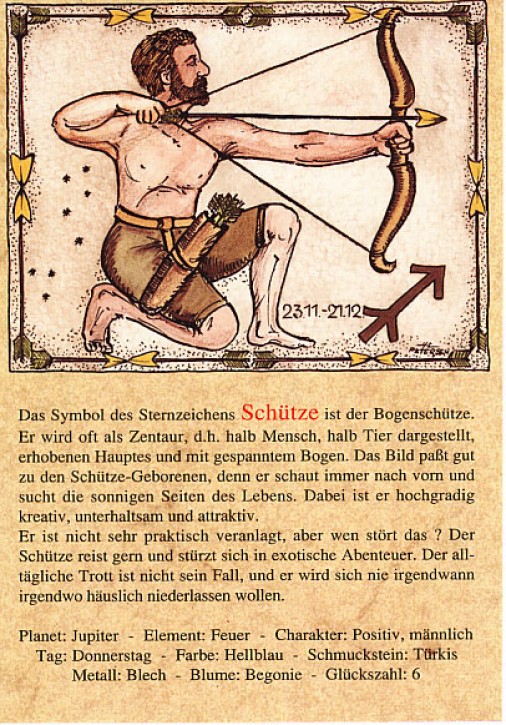 Sternzeichen-Postkarten Sch&uuml;tze 09